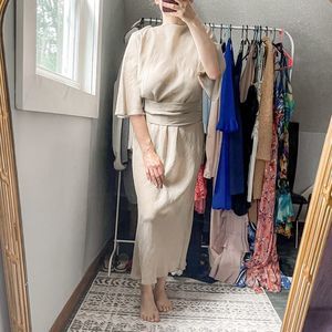 & Other Stories Sheer Chiffon Midi Dress Belted Green 8